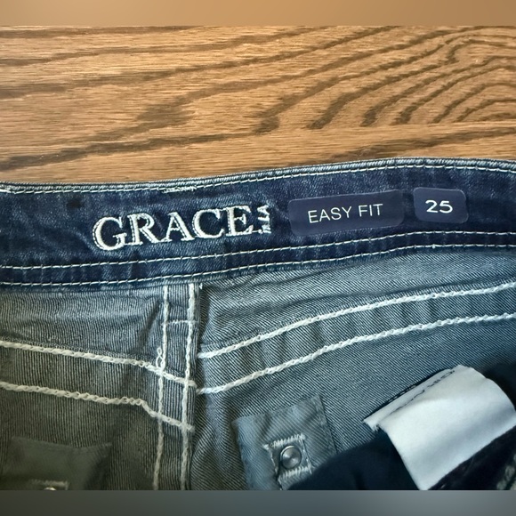Grace In LA Women’s Western Steerhead Embroidered Flap Pckt Bootcut Jeans Sz 25 - Picture 5 of 9